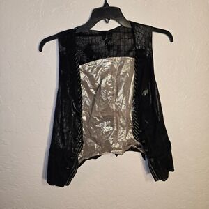 Black Vest Medium Crocodile Pocket buttons Metallic Lining Steampunk Goth grunge